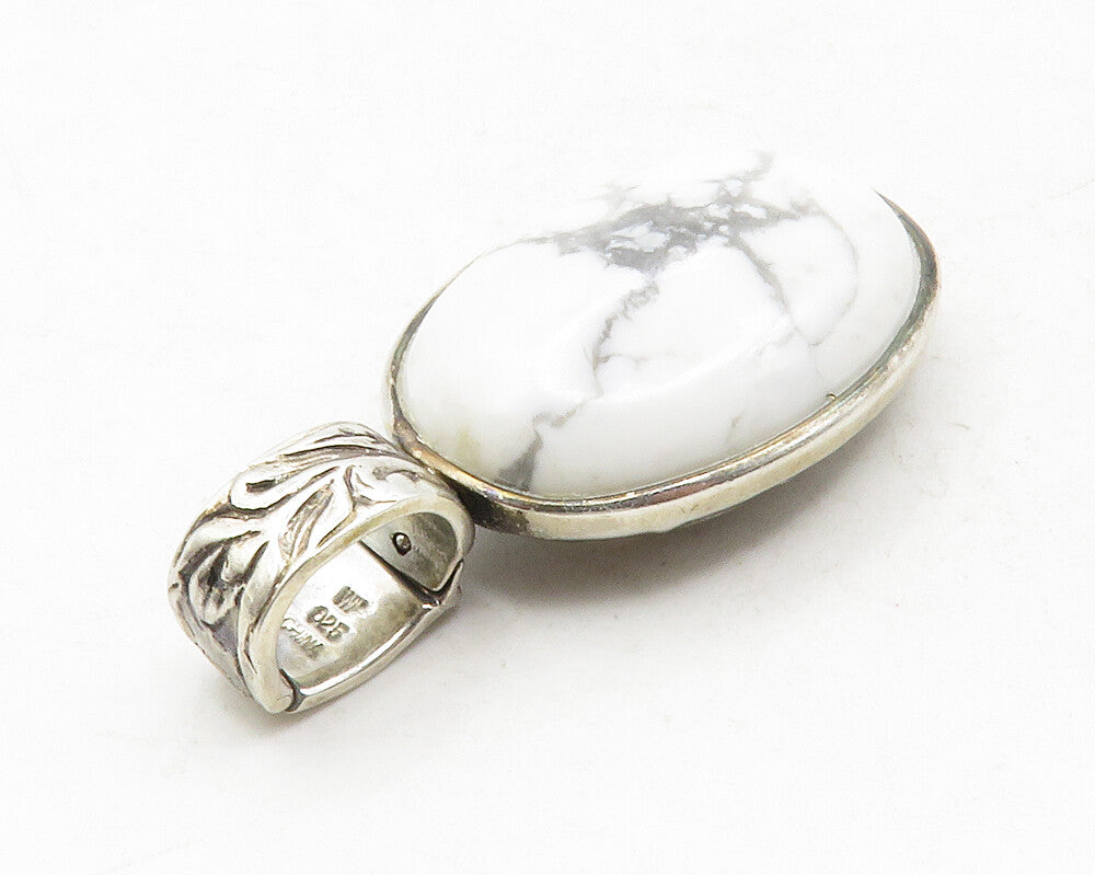 925 Sterling Silver  Vintage Cabochon Howlite Floral Design Pendant  PT9866