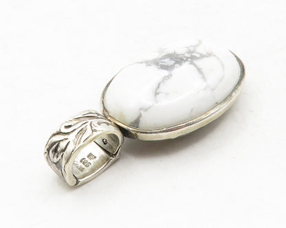 925 Sterling Silver  Vintage Cabochon Howlite Floral Design Pendant  PT9866