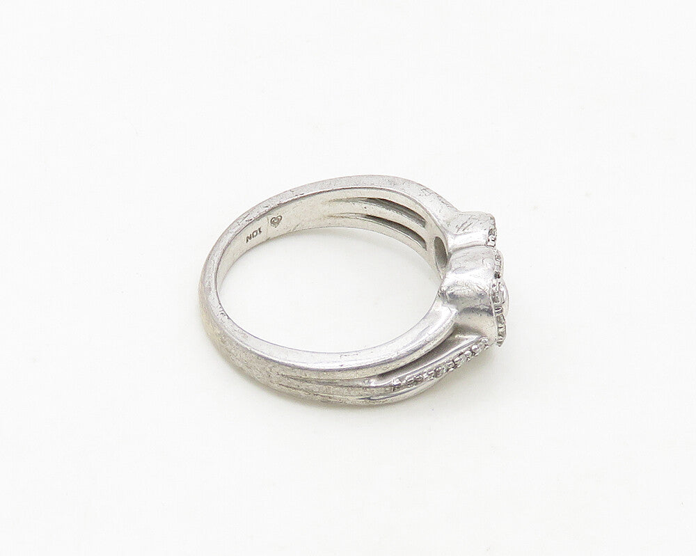 925 Sterling Silver  Vintage Genuine Diamonds Heart Band Ring Sz 7  RG18761