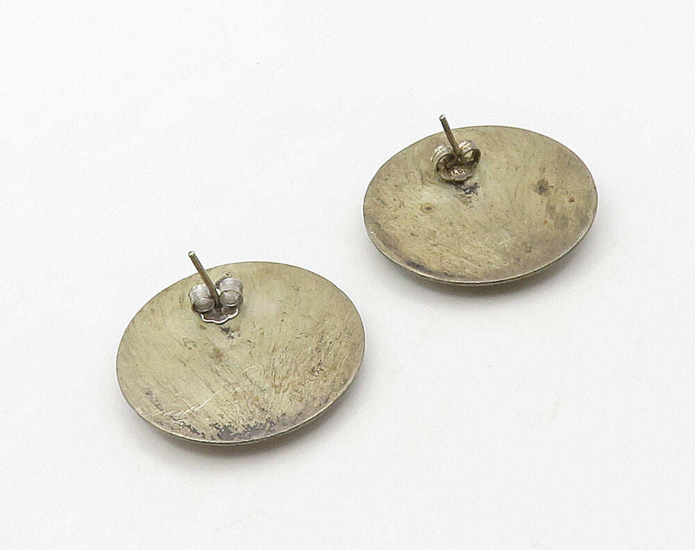 925 Sterling Silver  Vintage Unknown Stone Round Button Drop Earrings  EG8280
