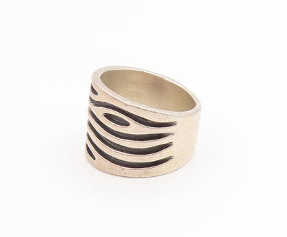 925 Sterling Silver Vintage Ring Modernist Wave Statement Band  Sz 8  RG36116