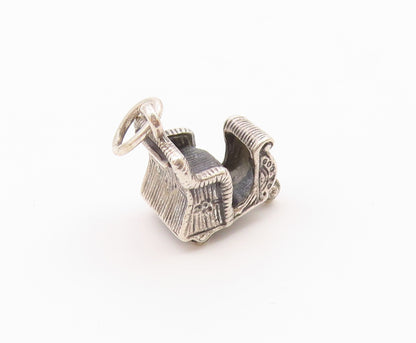 925 Sterling Silver  Vintage Petite Dark Tone Winter Sleigh Pendant  PT18653
