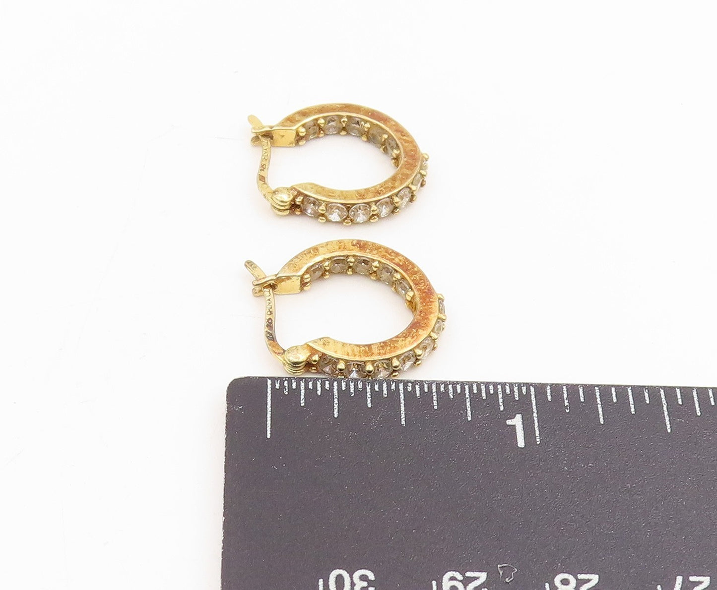 925 Sterling Silver Vintage Earrings Gold Plated Round CZ Huggie Hoops  EG13968