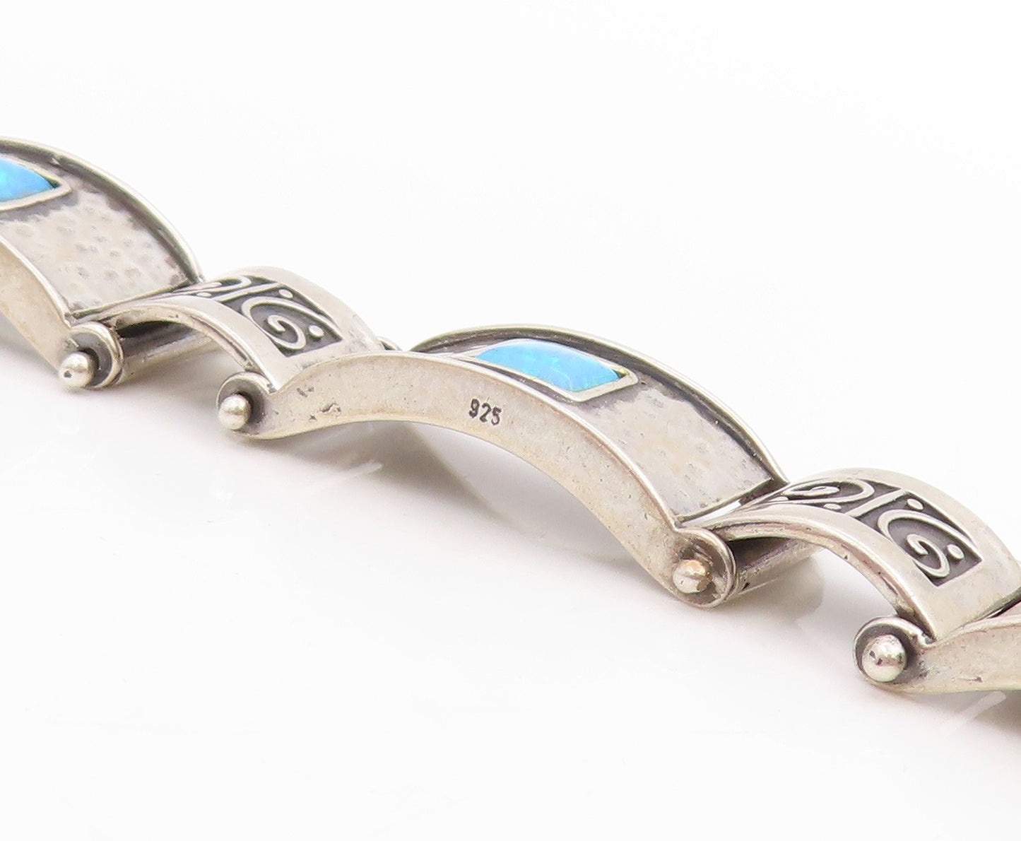 925 Sterling Silver Vintage Bracelet SHABLOOL ISRAEL Opal Hammered Link  BT11443