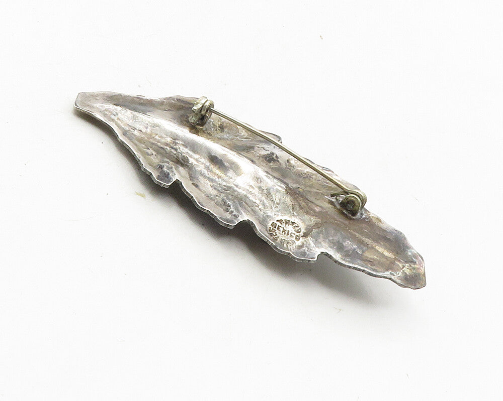 MEXICO 925 Sterling Silver  Vintage Oxidized Floral Leaf Brooch Pin  BP3978