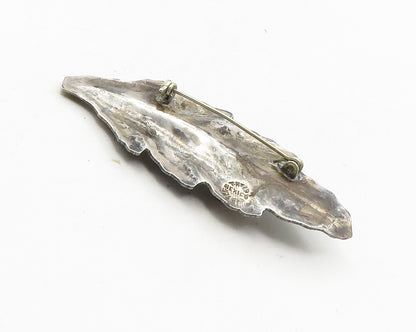 MEXICO 925 Sterling Silver  Vintage Oxidized Floral Leaf Brooch Pin  BP3978