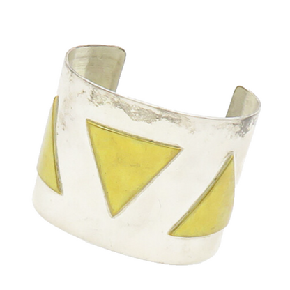 MEXICO 925 Sterling Silver  Vintage Two Tone Pattern Cuff Bracelet  BT7296