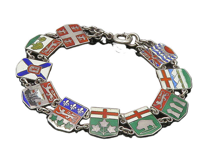 925 Sterling Silver  Vintage Enamel Coat Of Arms Chain Bracelet  BT7153