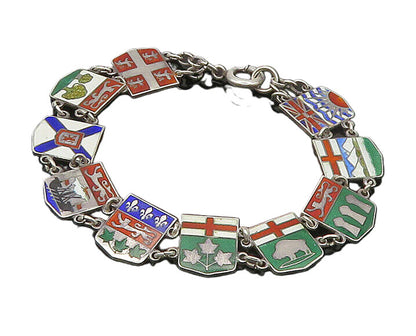 925 Sterling Silver  Vintage Enamel Coat Of Arms Chain Bracelet  BT7153