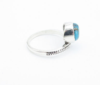 925 Sterling Silver  Cabochon Cut Turquoise Shiny Band Ring Sz 6.5  RG7800