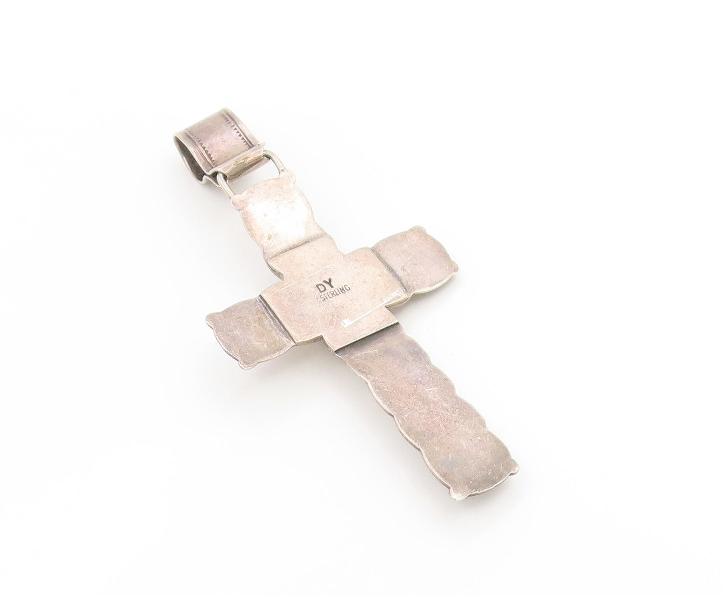 925 Sterling Silver Vintage Pendant NAVAJO Amethyst Religious Cross  PT26119