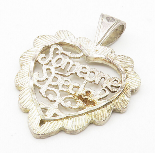 925 Sterling Silver  Vintage Someone Special Wavy Love Heart Pendant  PT8617