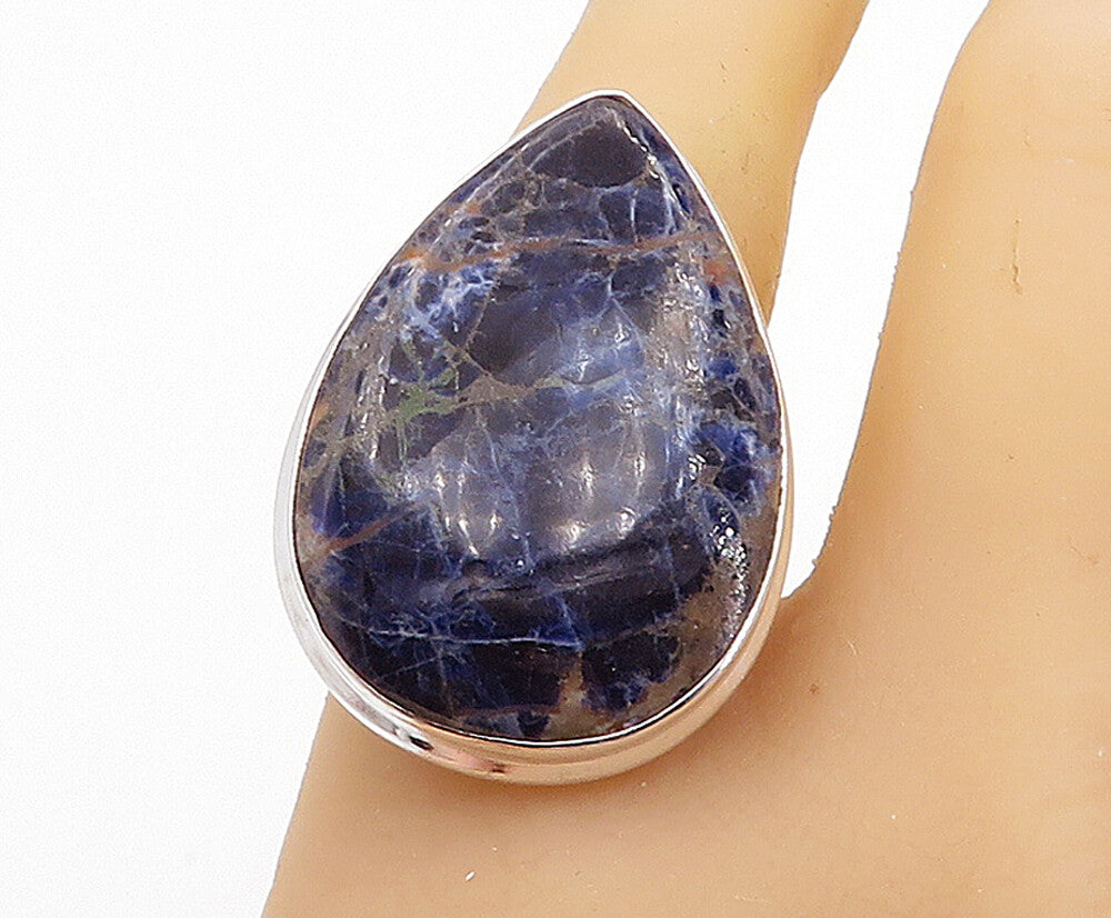 925 Sterling Silver Tear Drop Sodalite Polished Cocktail Ring Sz 9.5 RG7739