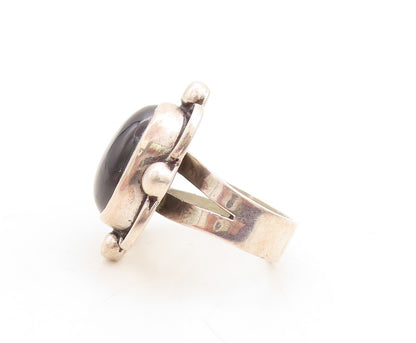 925 Sterling Silver Vintage Ring Cabochon Onyx Cutout Flower  Sz 9  RG31388