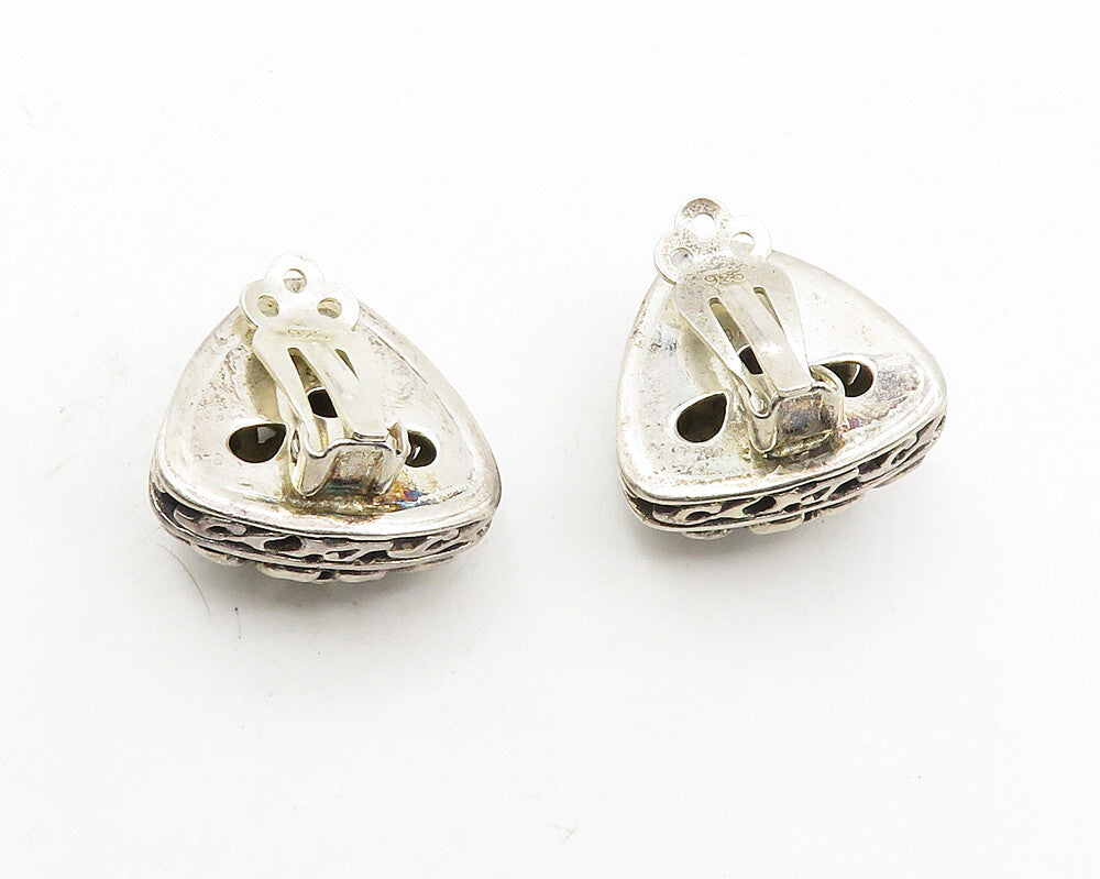 925 Sterling Silver  Vintage Two Tone Pattern Dome Non Pierce Earrings  EG5473