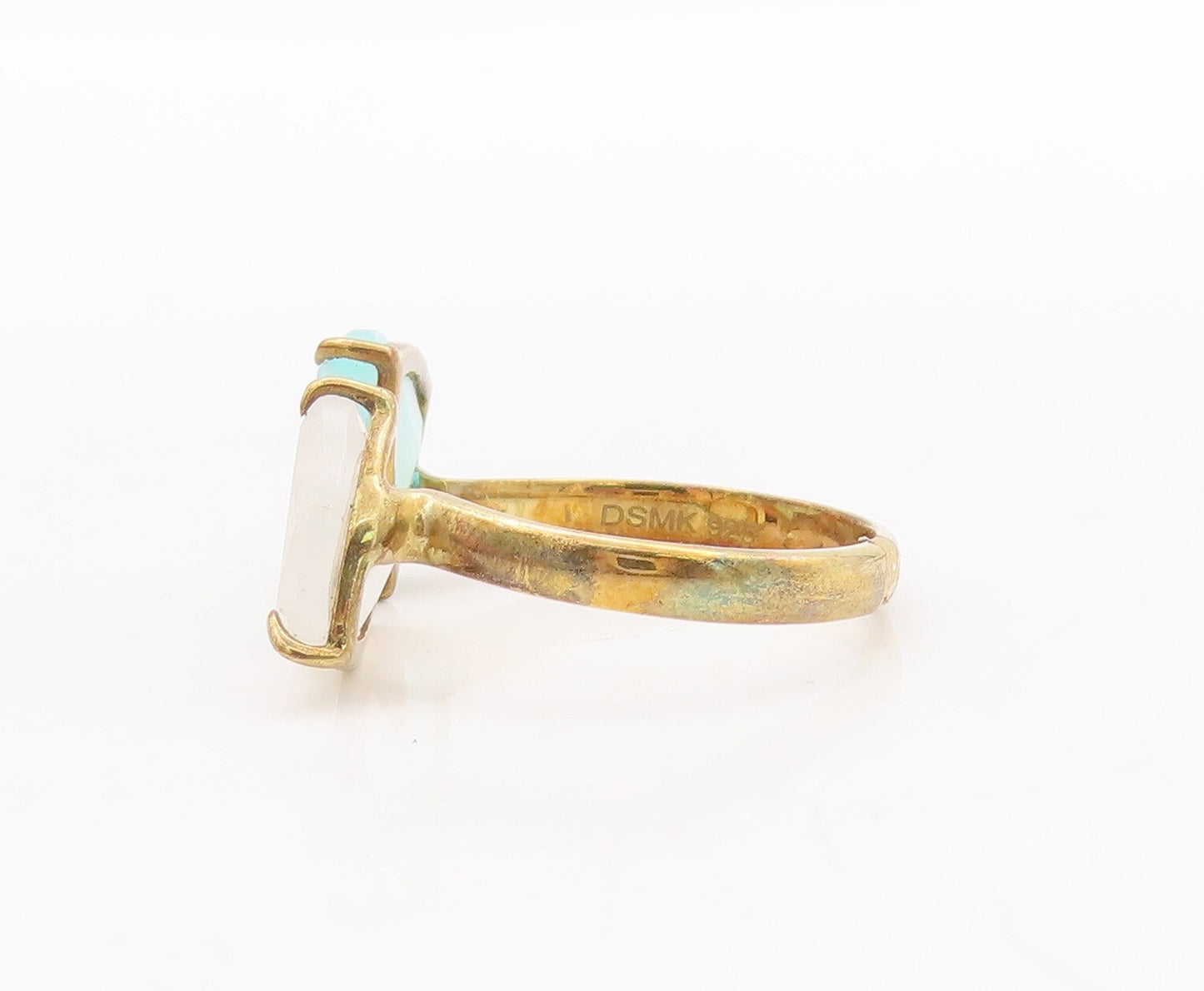 925 Sterling Silver Vintage Ring Gold Plated White Blue Gemstones Sz 8.5 RG29682