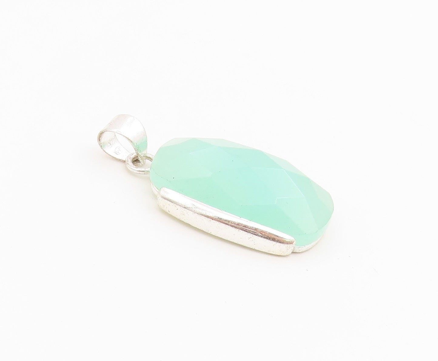 925 Sterling Silver Vintage Pendant Faceted Chalcedony Geometric Charm  PT26492