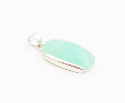 925 Sterling Silver Vintage Pendant Faceted Chalcedony Geometric Charm  PT26492