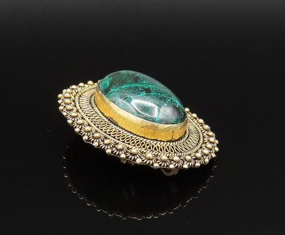ISRAEL 925 Sterling Silver Vintage Oval Eilat Beads & Wire Brooch Pin  BP9809