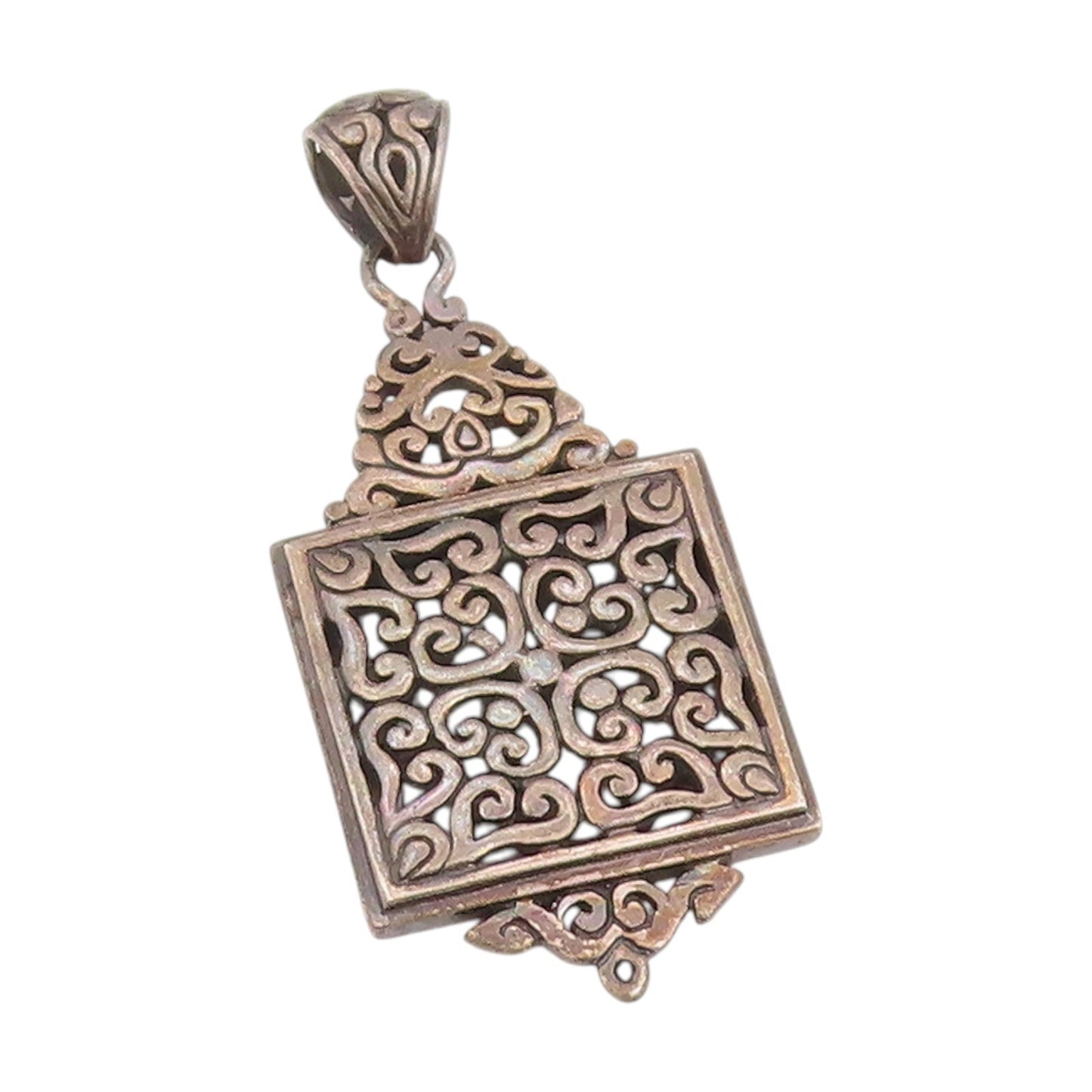 925 Sterling Silver Vintage Pendant Dark Tone Geometric Scrollwork Frame PT25188