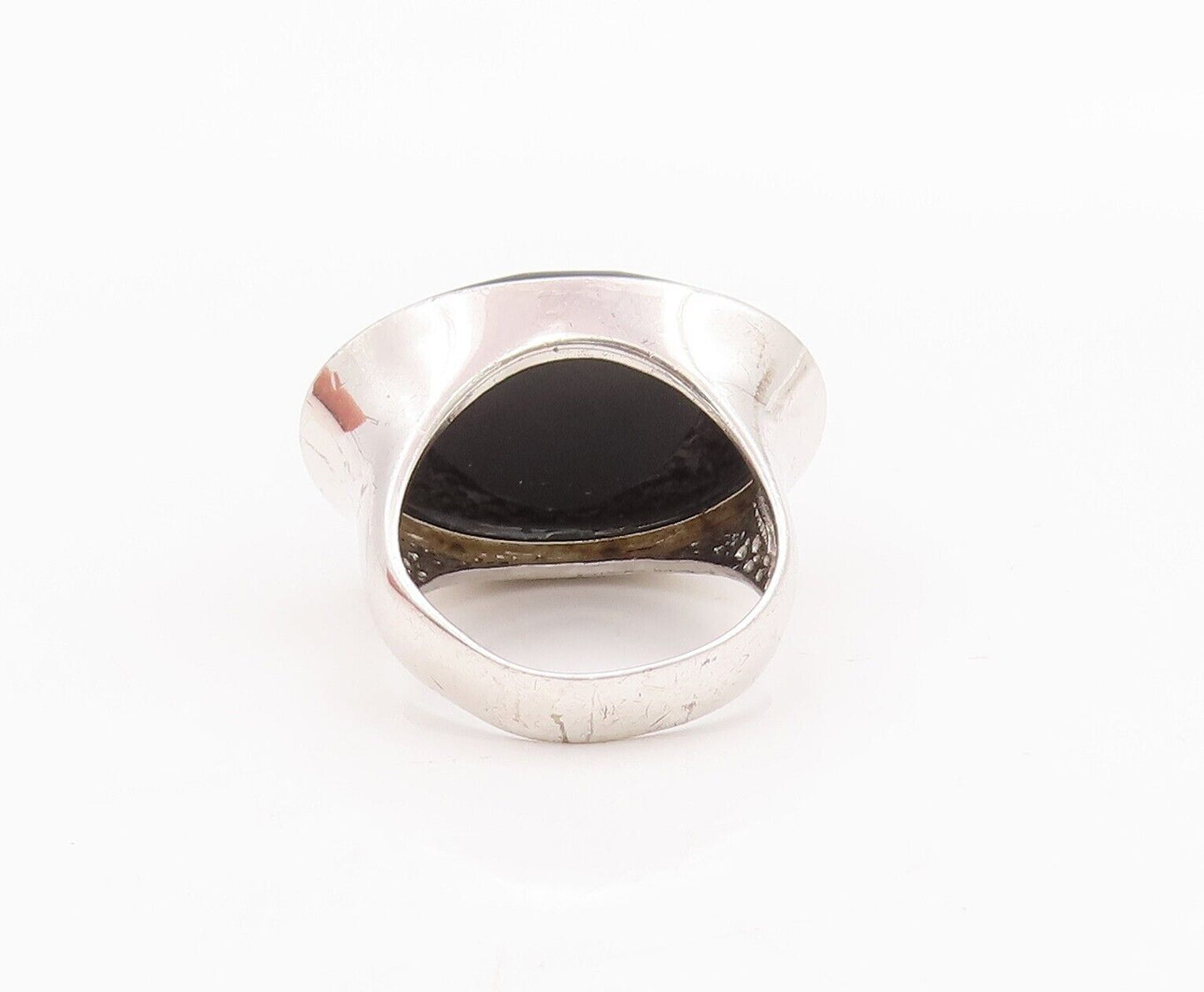 925 Sterling Silver Vintage Ring Solid Large Oval Cabochon Onyx  Sz 10  RG28476