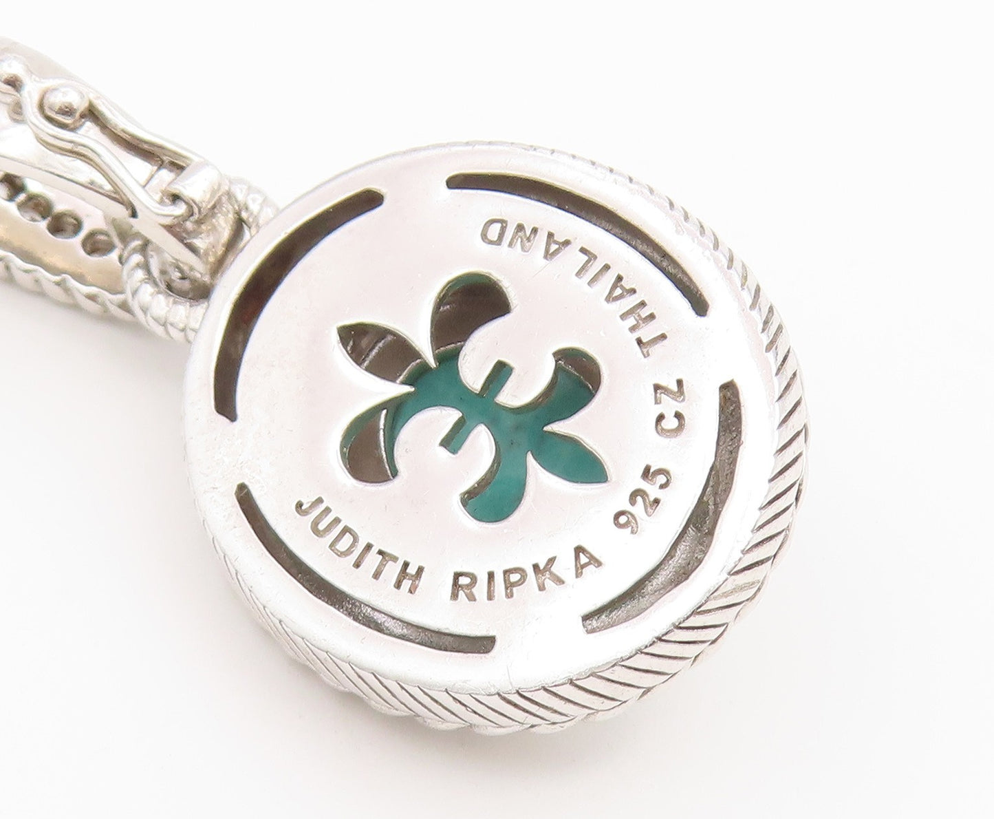 925 Sterling Silver Vintage Pendant JUDITH RIPKA Turquoise & CZ Charm  PT26488