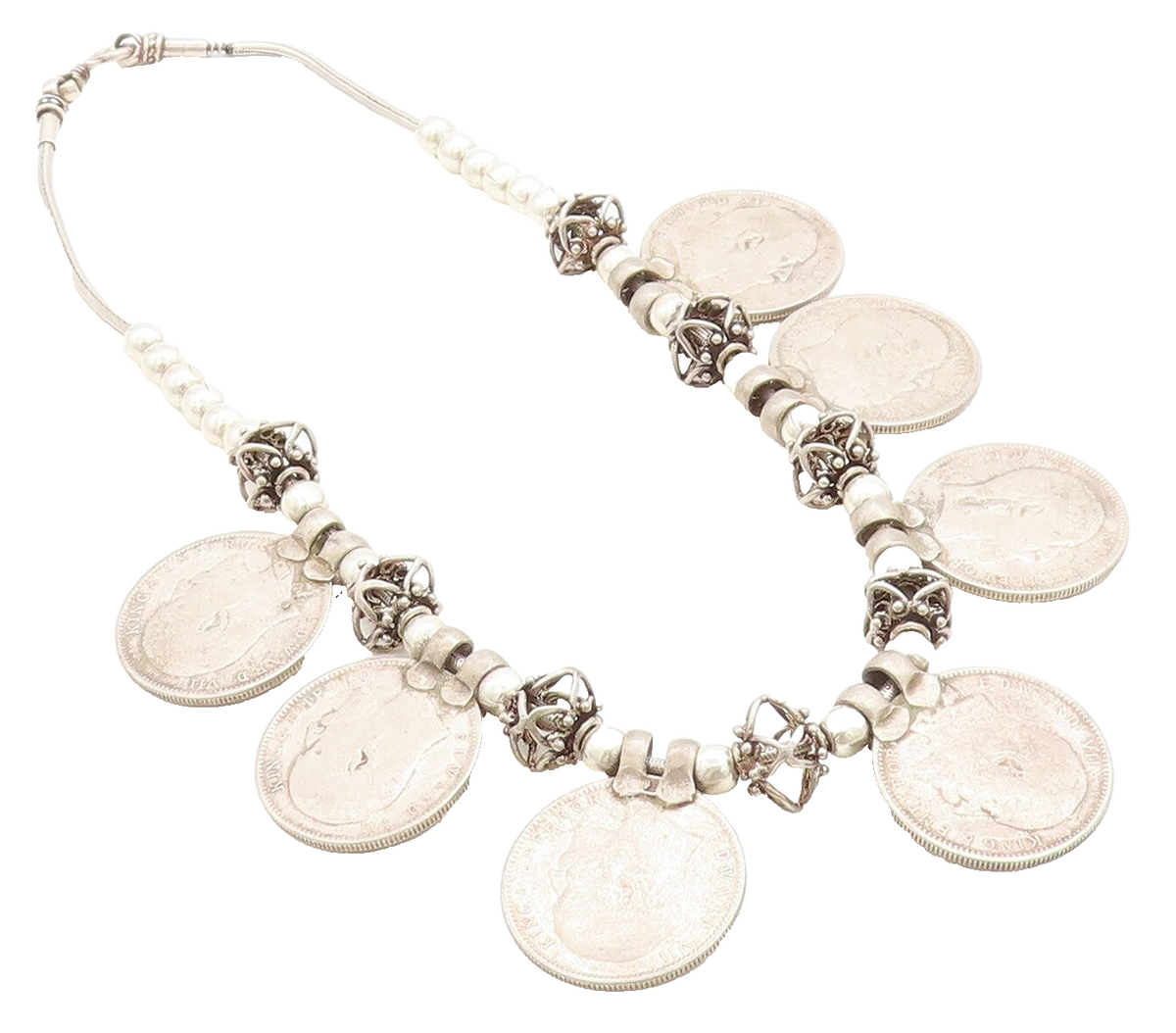 Solid Silver Vintage Antique Indian Rupee Coin Chain Necklace  NE1486