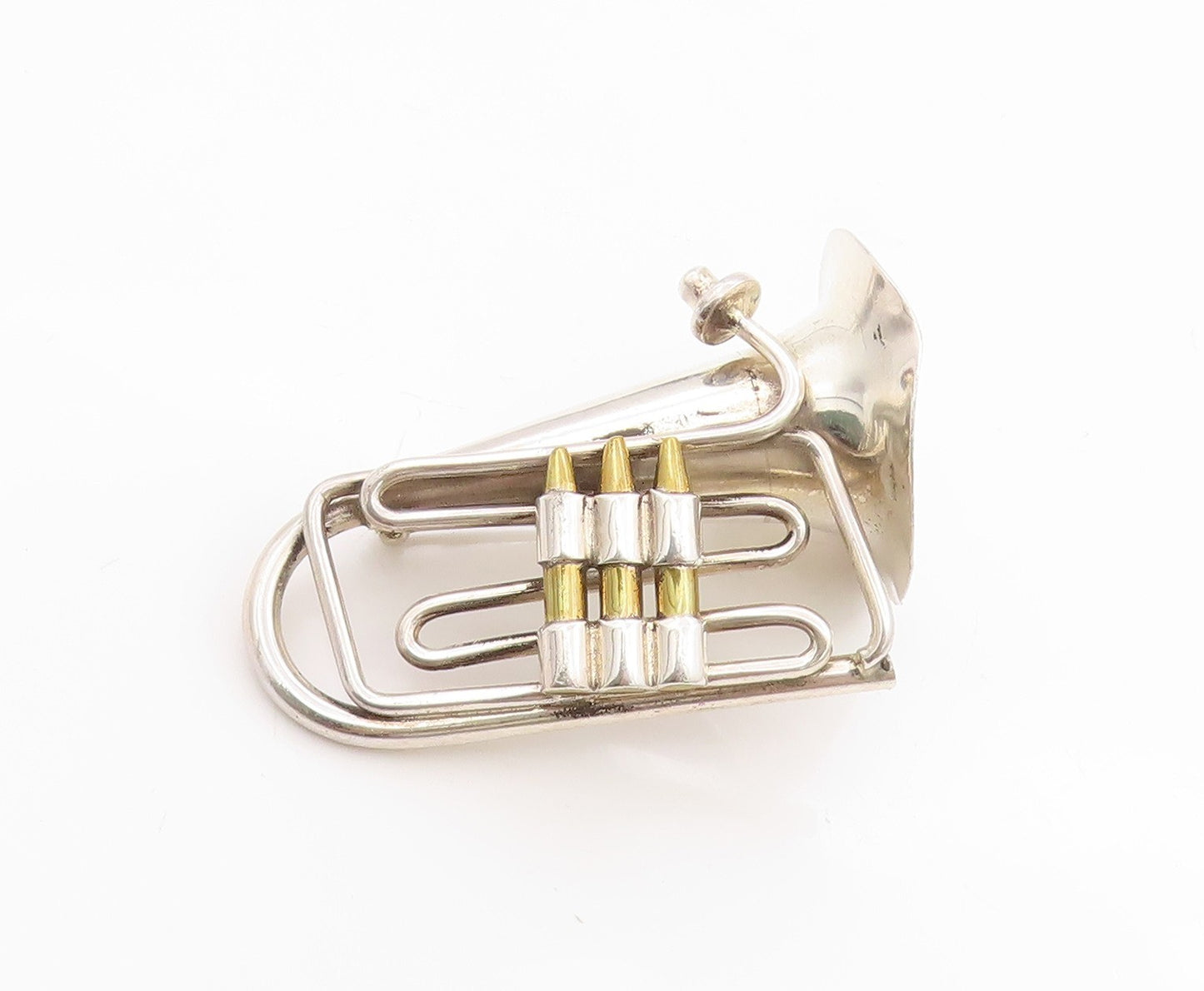 925 Sterling Silver Vintage Brooch Gold Plated Tuba Musical Instrument  BP11789