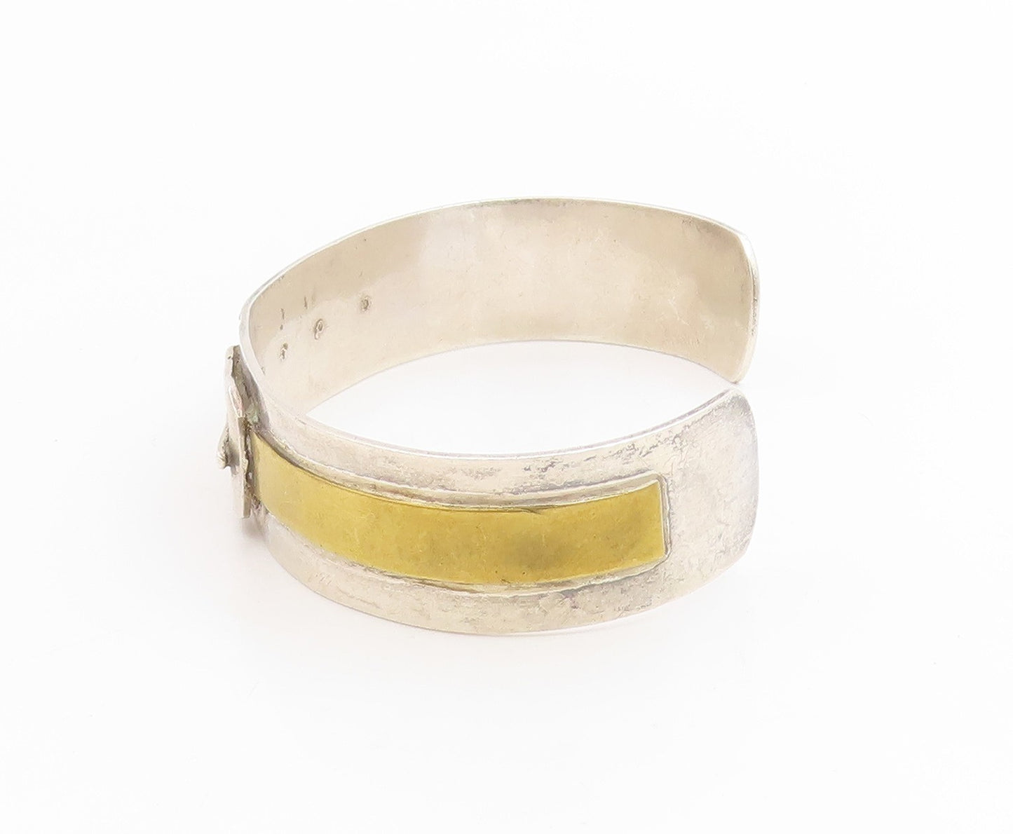 925 Sterling Silver Vintage Bracelet GIDEON Two Tone Belt Buckle Cuff  BT11815