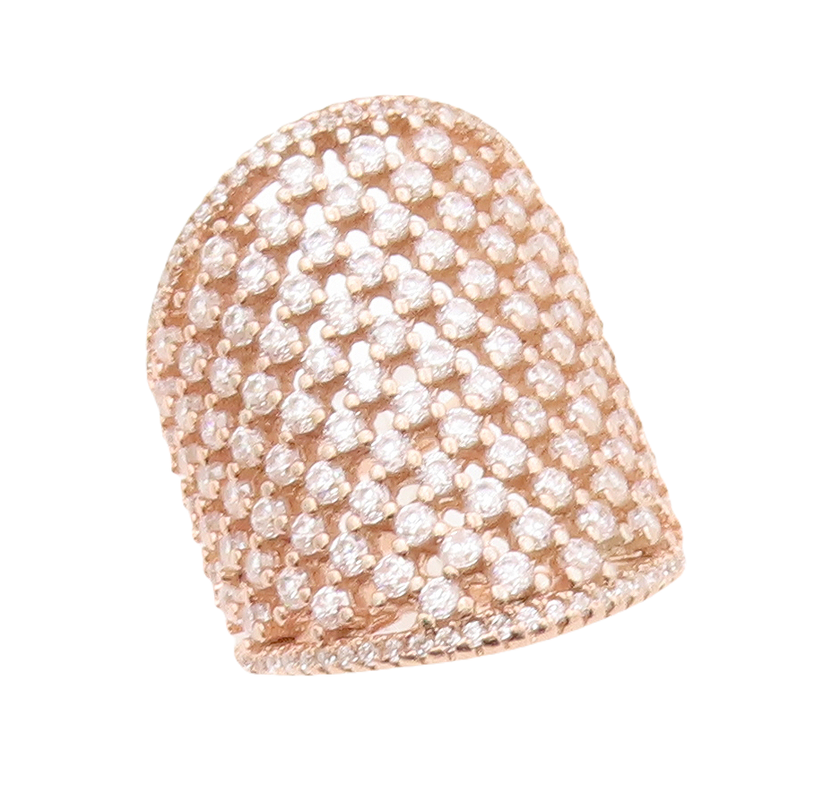 925 Sterling Silver Vintage Ring Rose Gold Plated Designer CZ Inlay Sz 7 RG31063