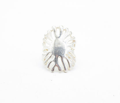 925 Sterling Silver  Vintage Shiny Cutout Floral Design Band Ring Sz 6  RG7120