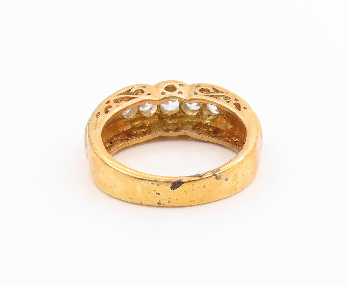 925 Sterling Silver Vintage Ring Gold Plated Five Stone Topaz  Sz 6.5  RG35721