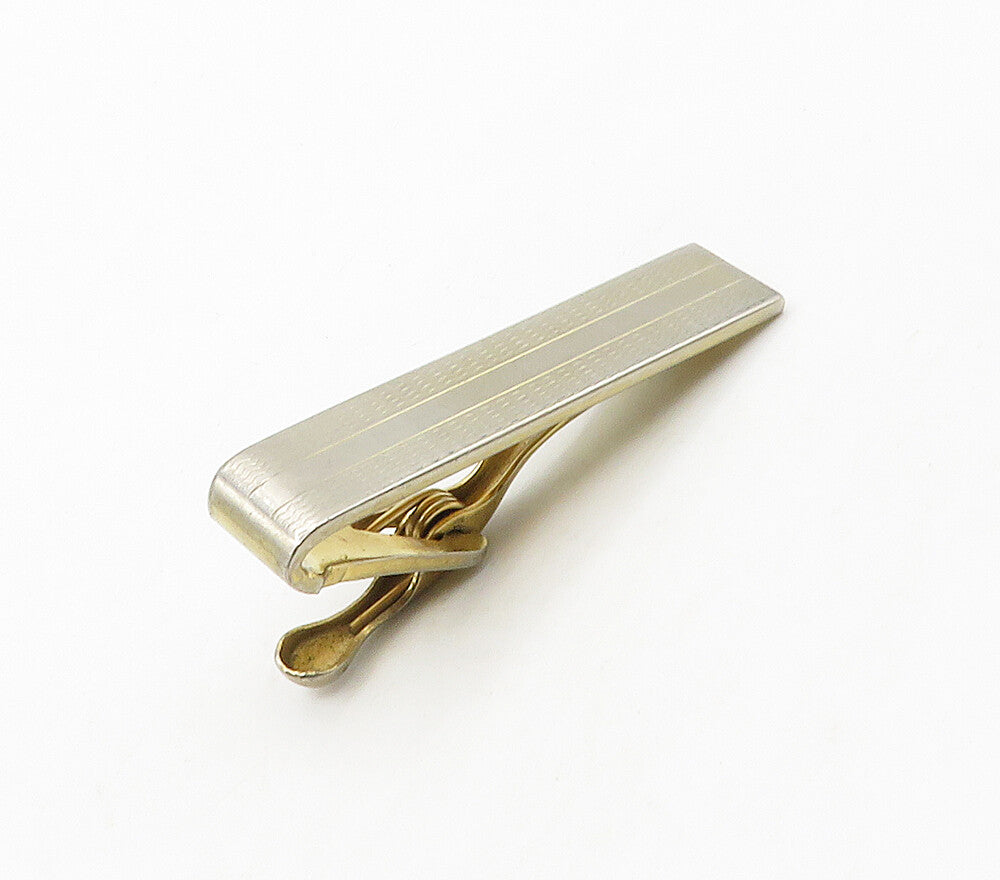 925 Sterling Silver  Vintage Shiny Etched Detail Square Tie Clip  TR2200