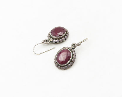 SAMUEL BENHAM 925 Silver  Vintage Ruby Circle Pattern Dangle Earrings  EG9135