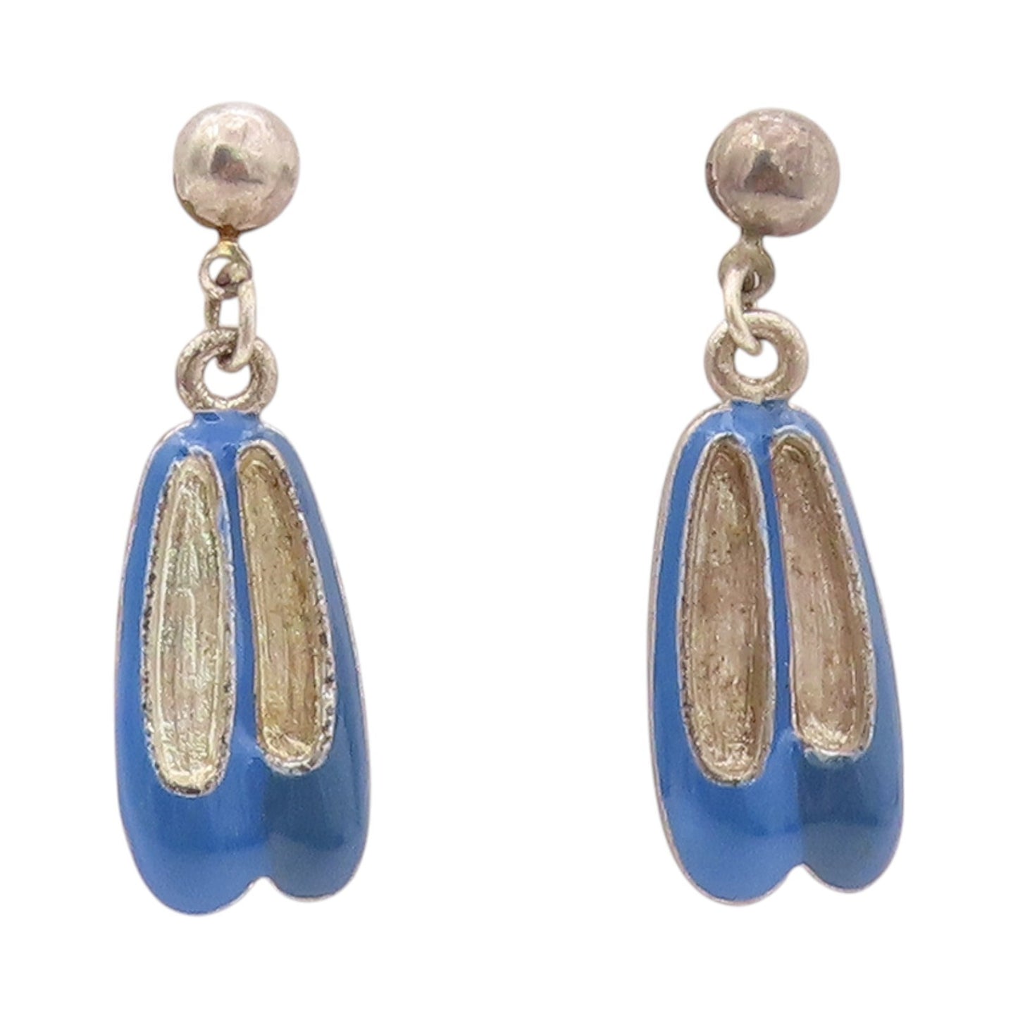 925 Sterling Silver Vintage Earrings Enameled Dangling Ballet Shoes  EG13459