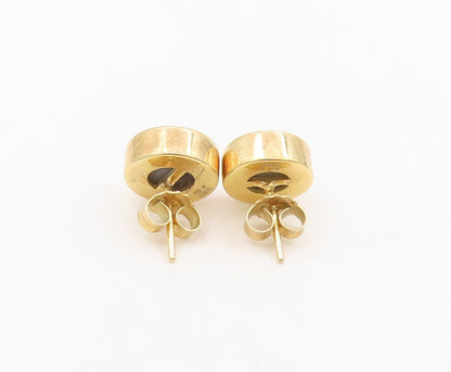 925 Sterling Silver Vintage Earrings Gold Plated Blue Drusy Quartz Stud  EG13880