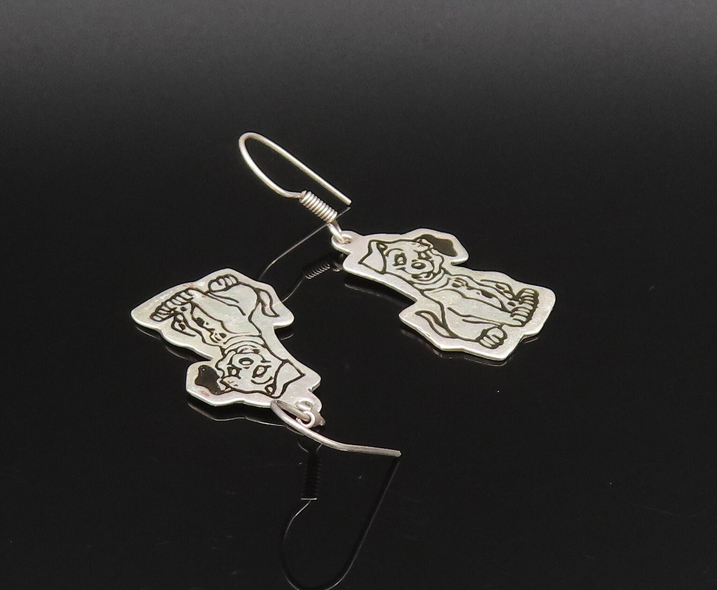 MEXICO 925 Silver  Vintage Engraved Disney 101 Dalmatian Dog Earrings  EG12100