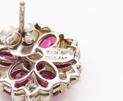 925 Sterling Silver Vintage Earrings Oval Cut Amethyst & CZ Flower EG13392