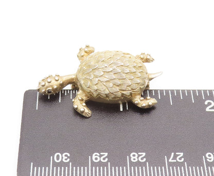EUROPE 925 Silver  Vintage Gold Plated Carved Beaded Turtle Brooch Pin BP10306