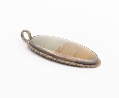 925 Sterling Silver Vintage Pendant Dark Tone Oval Large Gemstone  PT23893