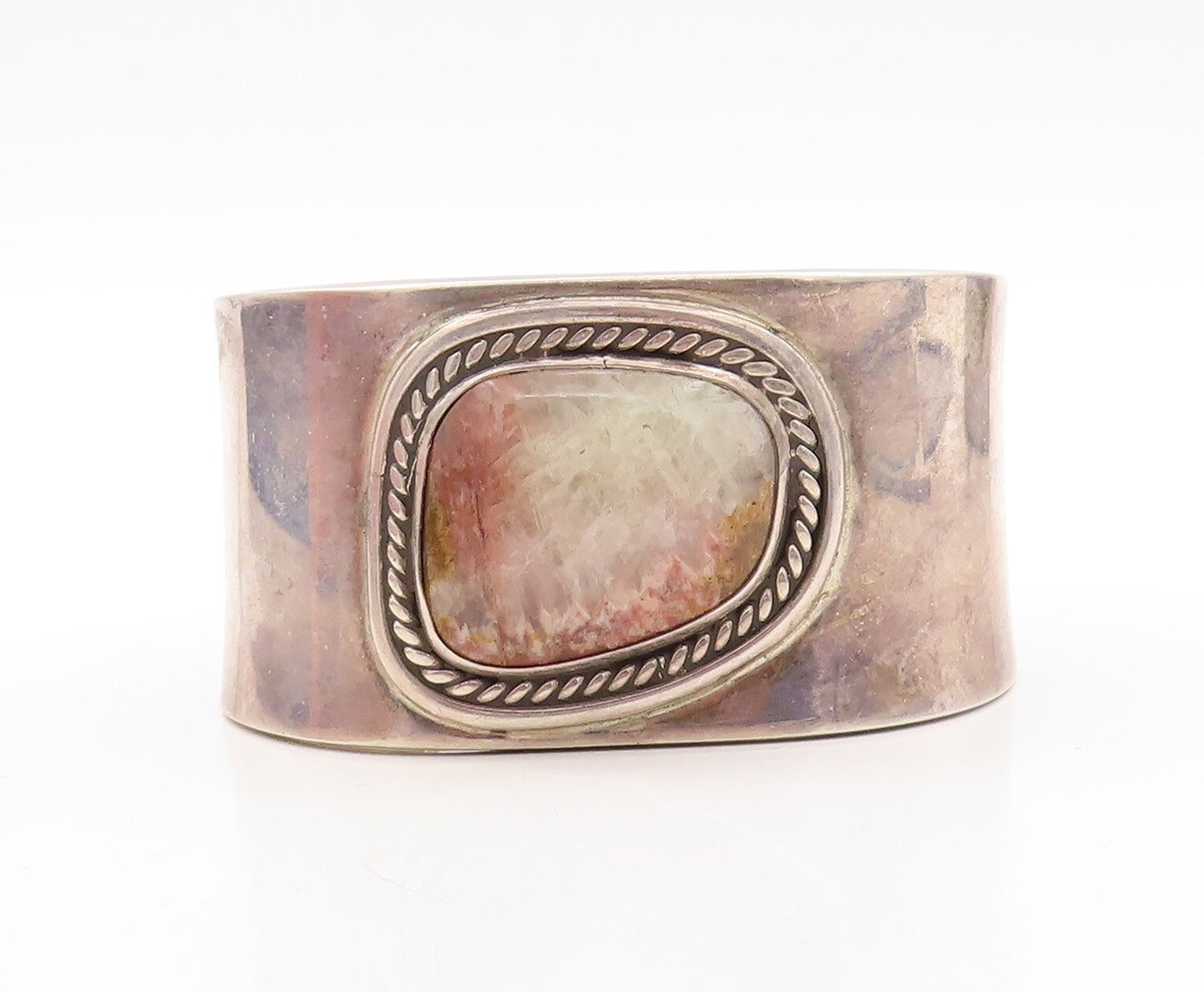 925 Sterling Silver Vintage Bracelet MEXICO Designer Solid Gemstone Cuff BT10912