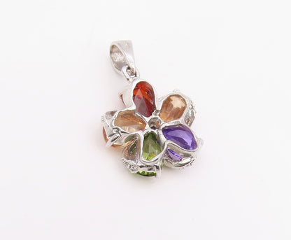 925 Sterling Silver Vintage Pendant Multi Gemstone Elegant Floral Charm  PT25969