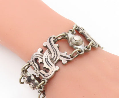 TAXCO MEXICO 925 Silver  Vintage Antique Rustic Swirl Chain Bracelet  BT2931