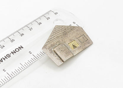 DESIGNER 925 Silver & 14K GOLD  Vintage Etched House Motif Brooch Pin  BP8433