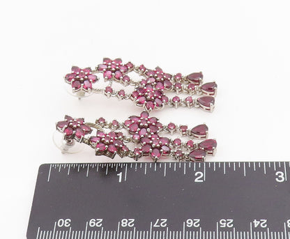 925 Sterling Silver Vintage Earrings Amethyst Dainty Flower Dangle  EG13858