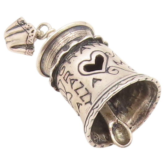 925 Sterling Silver Vintage Pendant Heart Cutout Grandmother Bell JINGLE PT26457
