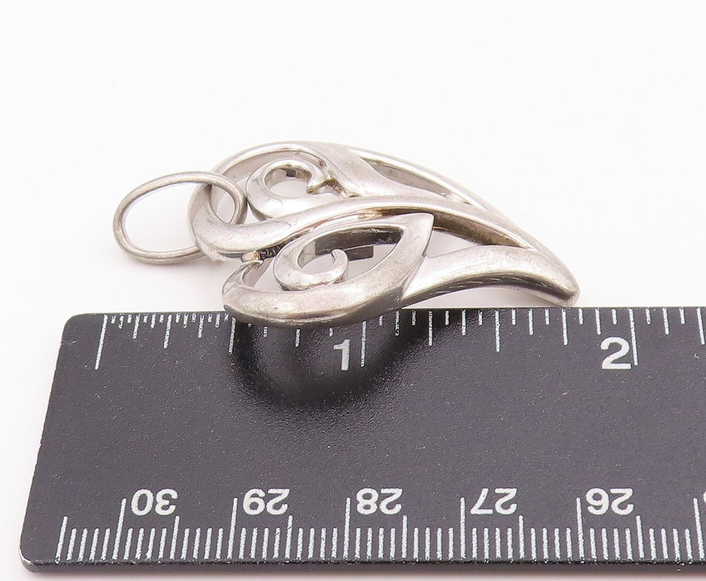 925 Sterling Silver Vintage Pendant ELLE Ruby Swirly Love Heart Cut Out  PT24750