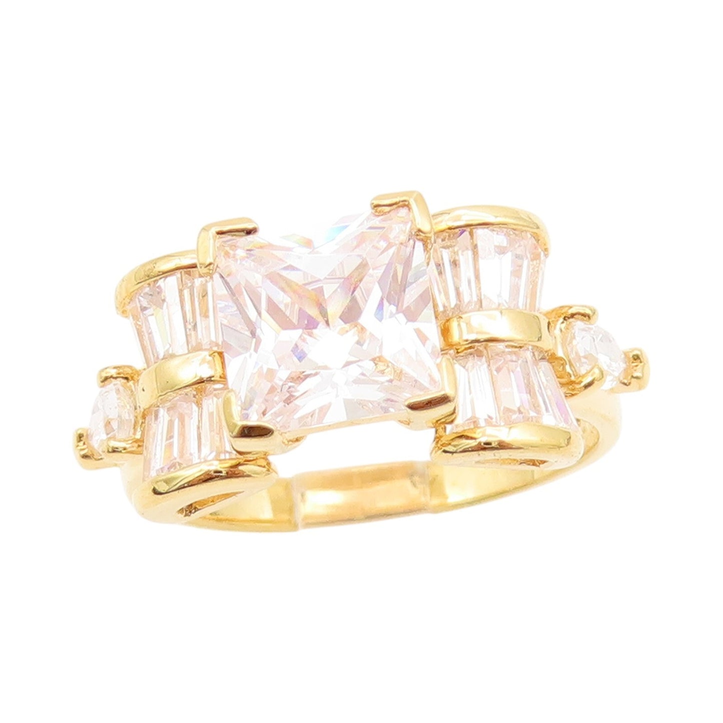 925 Sterling Silver Vintage Ring Gold Plated Designer CZ Inlay  Sz 9  RG31717