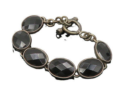 JRI MEXICO 925 Silver   Vintage Faceted Black Hematite Chain Bracelet  BT7202