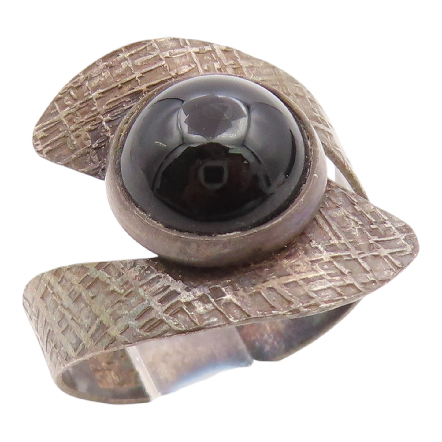 925 Sterling Silver Vintage Ring ISRAEL Cabochon Onyx Bypass Band  Sz 8  RG35643